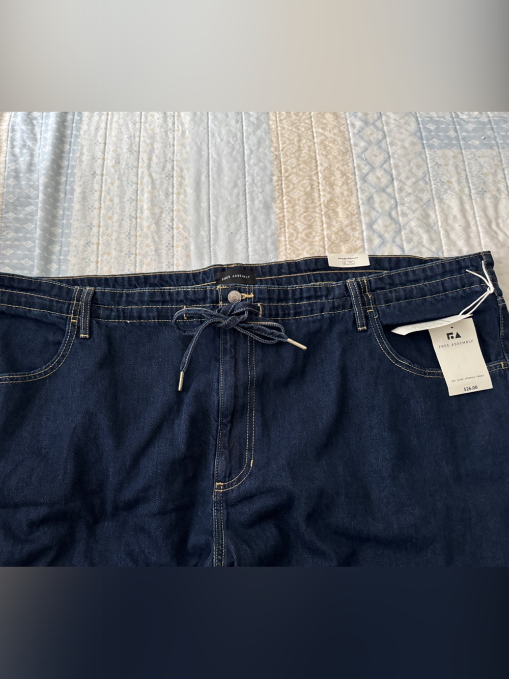 NWT Dark Blue Women’s Free Assembly Drawstring Wide Leg Jeans, 22W - Picture 2 of 6